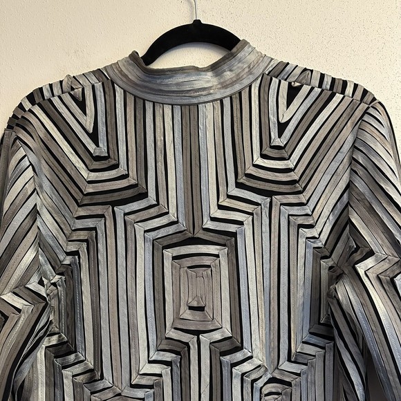 IKA Ribbon‎ And Mesh Button Stretchy Jacket Cardigan Size 12 Gray/Silver - Picture 9 of 11